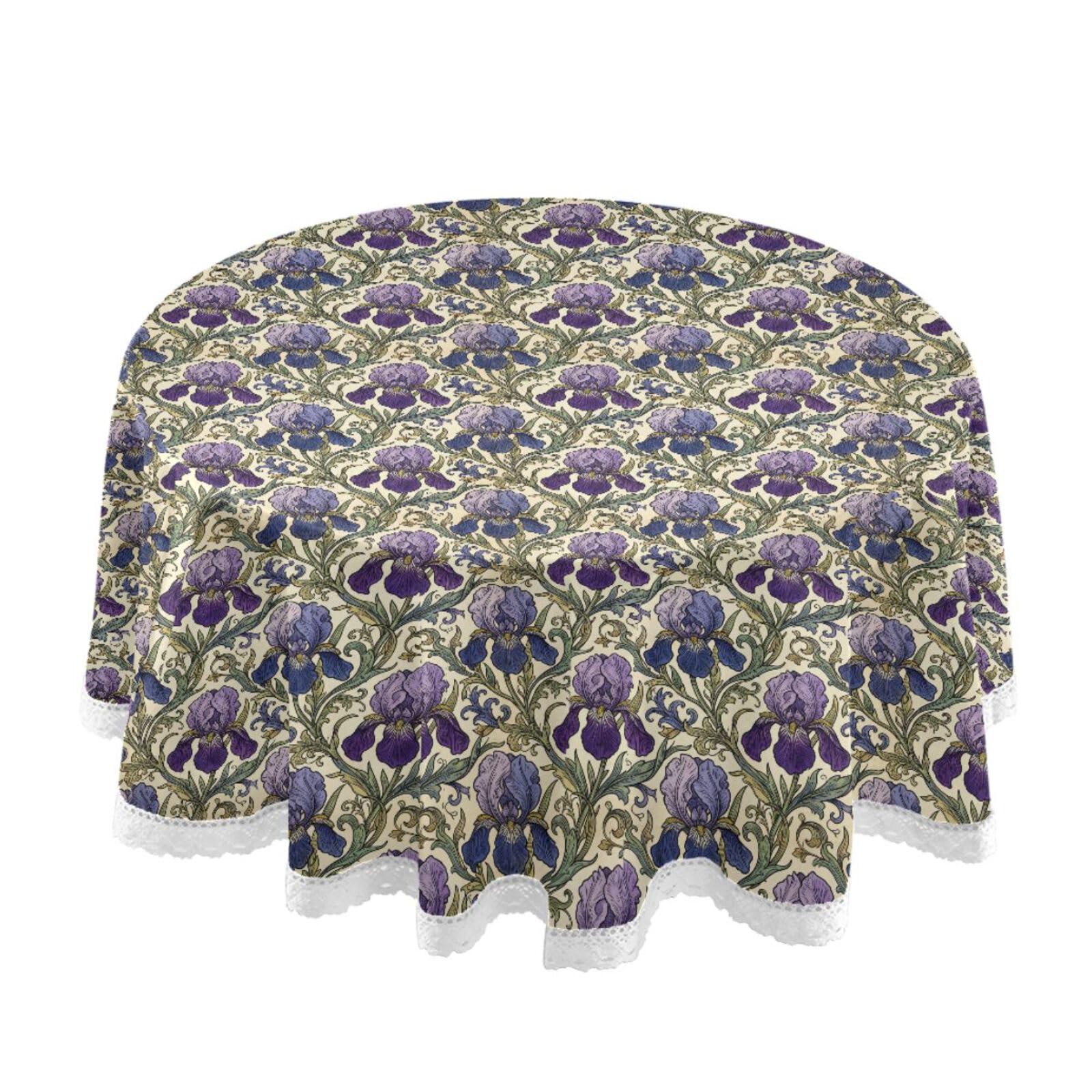 Nappe circulaire William Morris iris 152cm avec dentelle élégante pour table de salle à manger