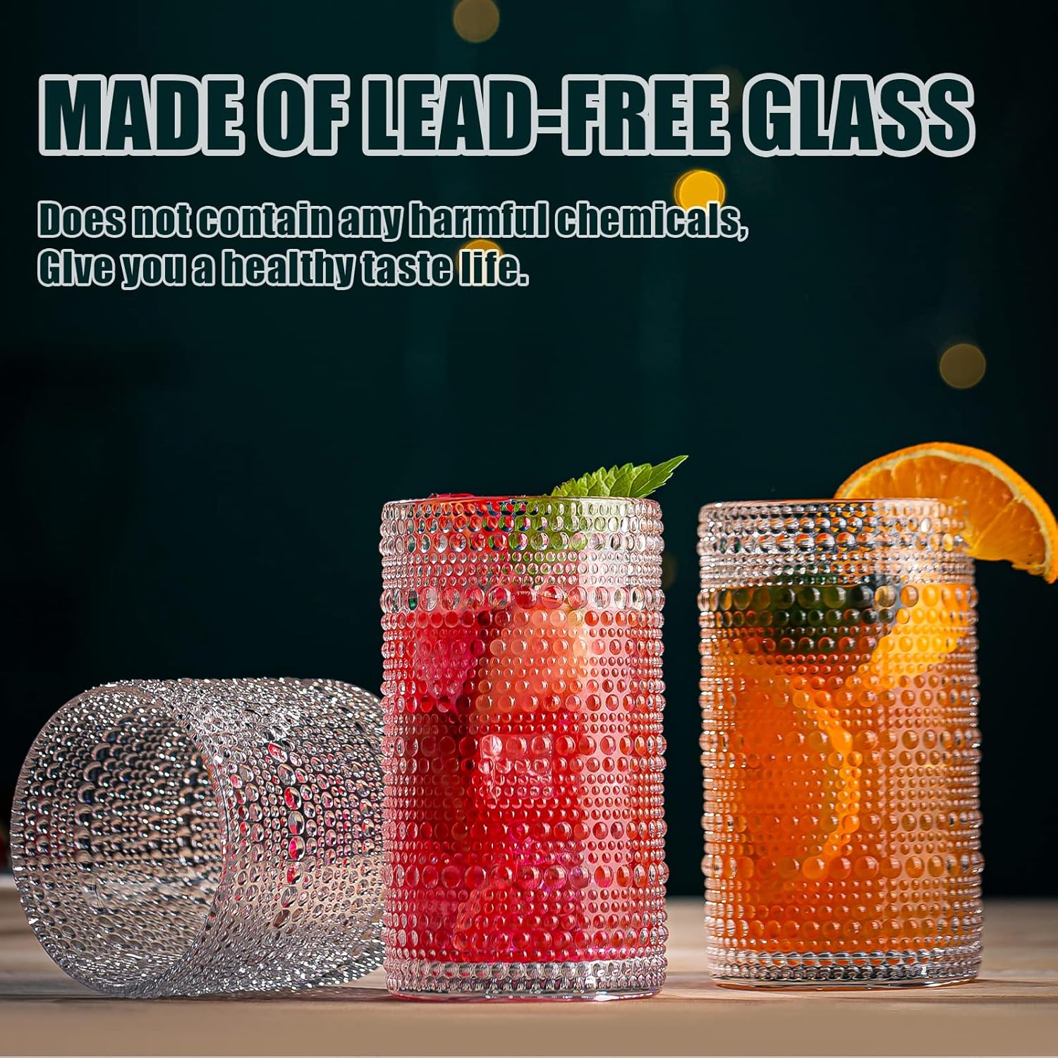 Hobnail Drinking Glasses, 8 pcs Embossed Designed Glass Cups-4 Highball Glasses 12oz & 4 Rocks Glasses 12oz, Mojito Cups, Mixed Drink Cocktail Glass, Bar Glassware for Cocktail, Whiskey - Image 4