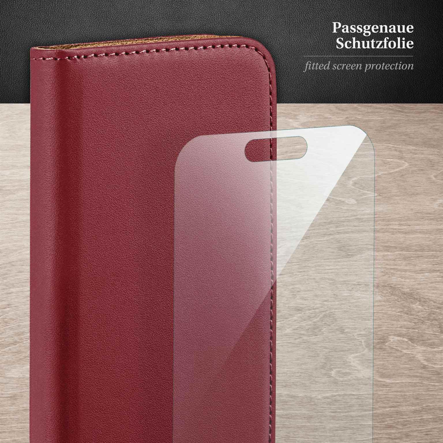 moex Zestaw 4 w 1 do iPhone 17 etui z 3 folią ochronną, etui na telefon komórkowy, przegródka na karty [Book Case etui z klapką + folia FlexProtec], całkowita ochrona 360 stopni, bordowe