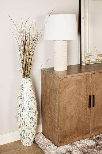 Miniatura 11 de Deco 79 Jarrón decorativo de concha de nácar hecho a mano, jarrón alto de centro de mesa de mosaico con detalles azules, florero para decoración del