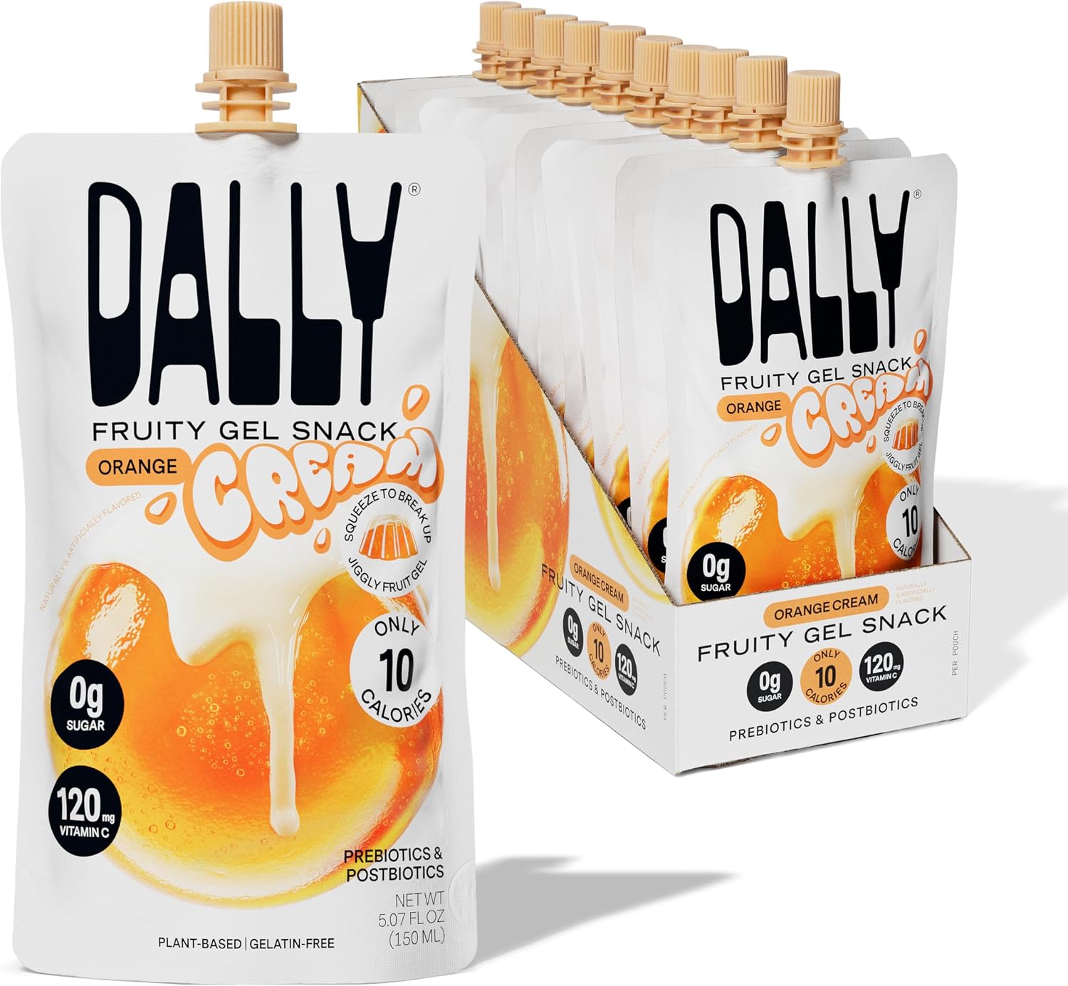 Dally Orange Cream Drinkable Konjac Jelly 10 Pouches | Healthy 10-Calorie, Keto, Gluten Free, Sugar Free Korean Fruit Snack | Prebiotics & Postbiotics for Skin, Immune & Weight Management