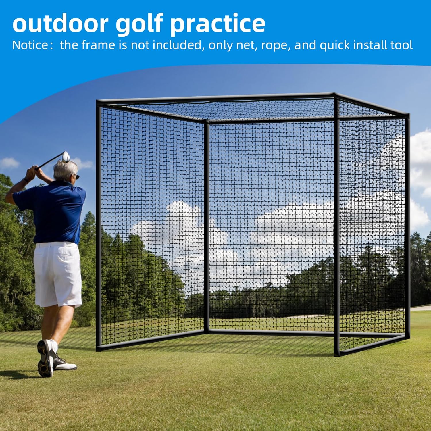 Golf Net,10Feet Golf Practice Net with 12pcs Spring snap and 4pcs Carabiner, Sports Practice Barrier Net, Heavy Duty Ball Netting Golf Hitting Net, DIY Ball Net,Baseball Net and Chipping Net