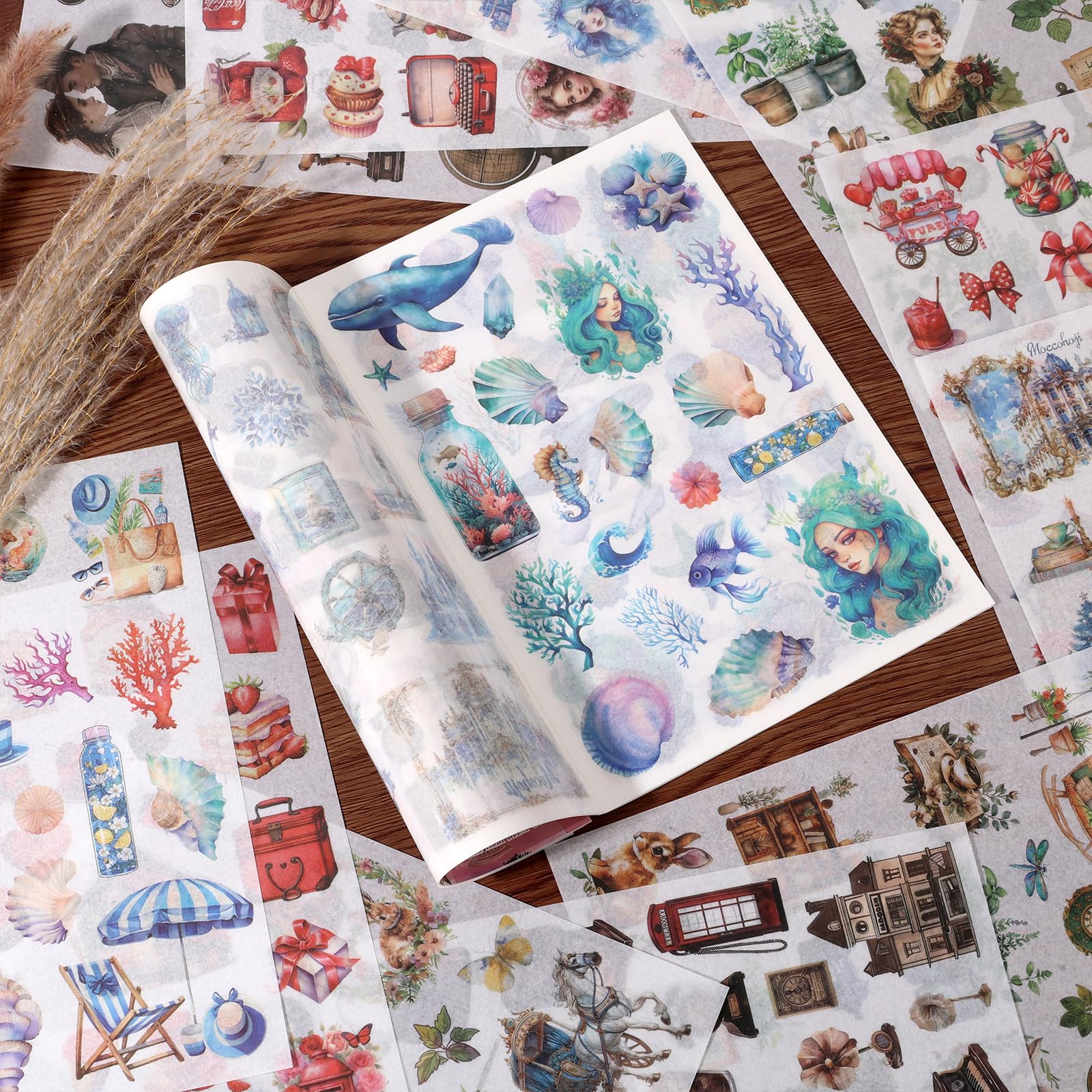 Naklejki w stylu vintage, 24 arkusze, 480, wstępnie wycięte naklejki, fantazyjne naklejki Washi, naklejki do dziennika, naklejki dla dorosłych, artykuły do scrapbookingu
