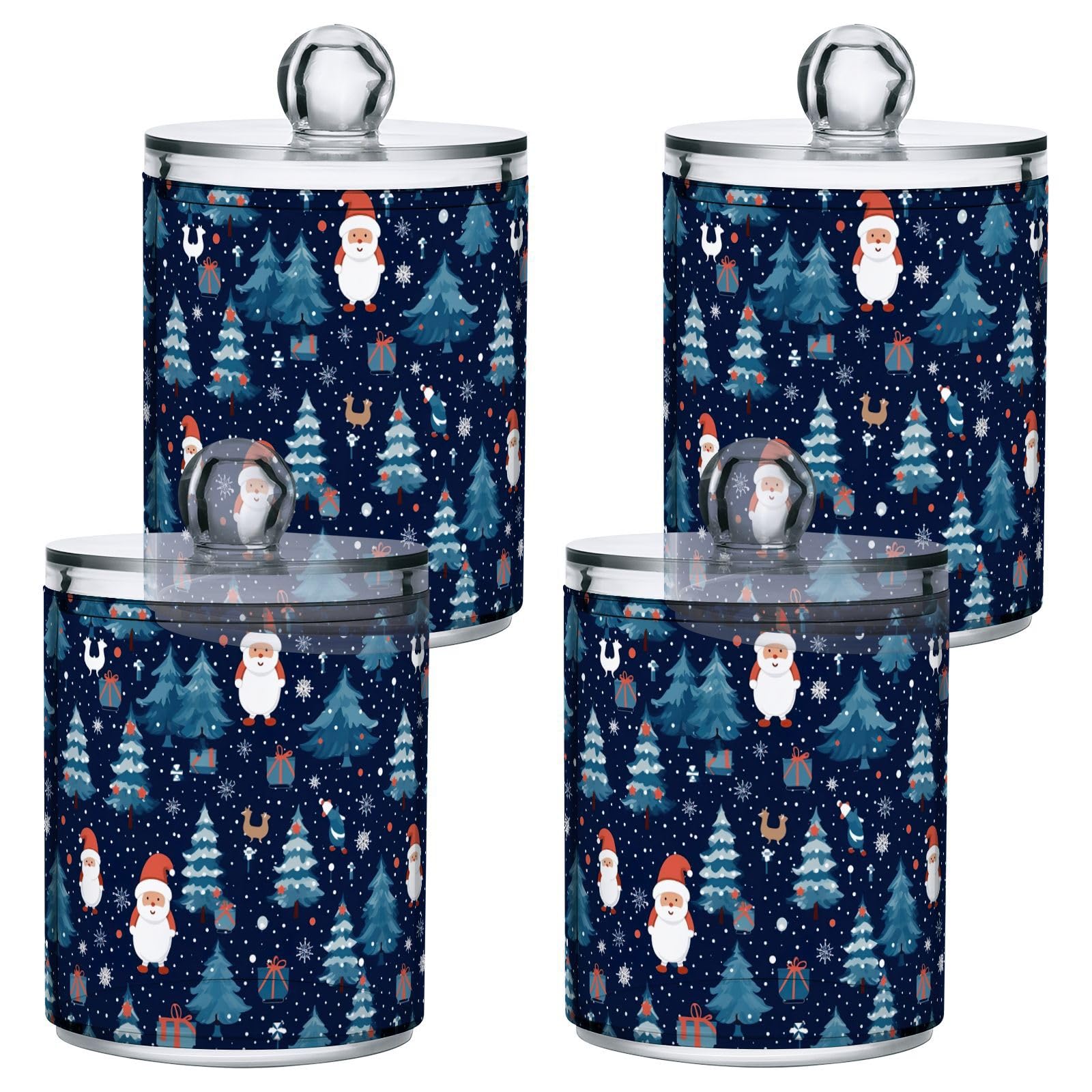 4 Pcs Christmas Xmas Santa Claus 10 OZ Qtip Holder Dispenser for Cotton Ball Cotton Swab Cotton Round