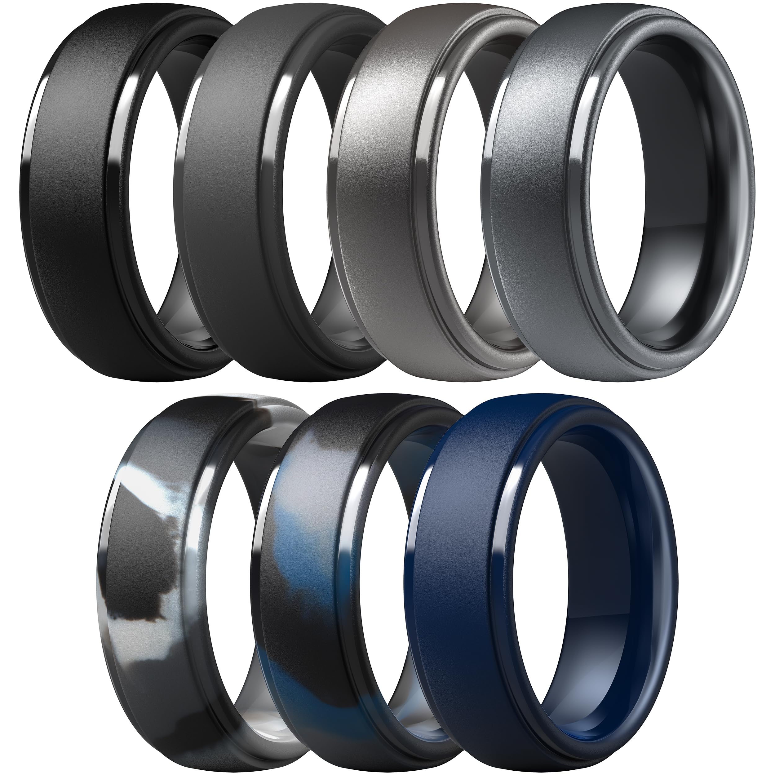 ThunderFit Silicone Rings for Men, Step Edge Rubber Wedding Bands 10mm Wide