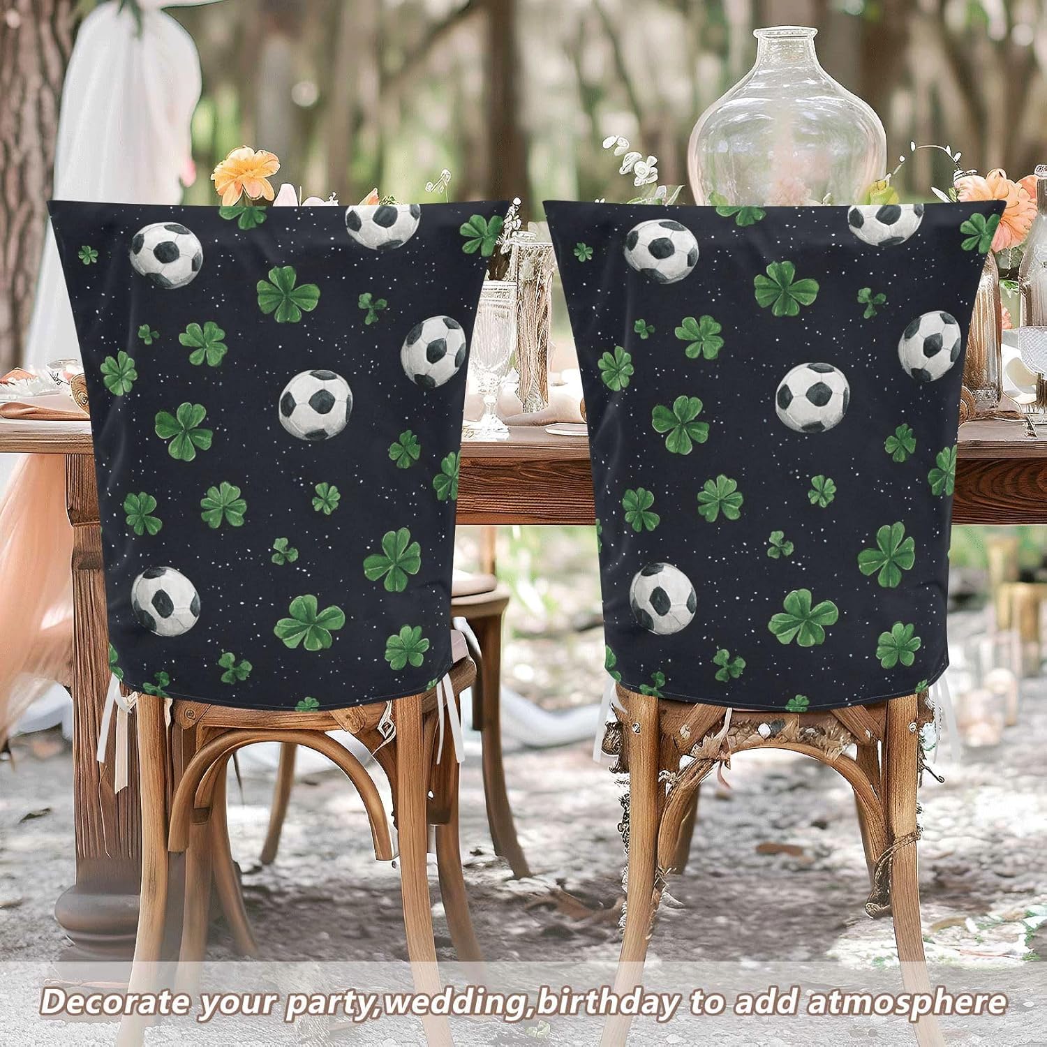 ALAZA Retro Soccer Clovers Chair Back Cover Set of 6, Washable Reusable Removable Chair Slipcovers Decorative Chair Cover for Home Kitchen Wedding Party