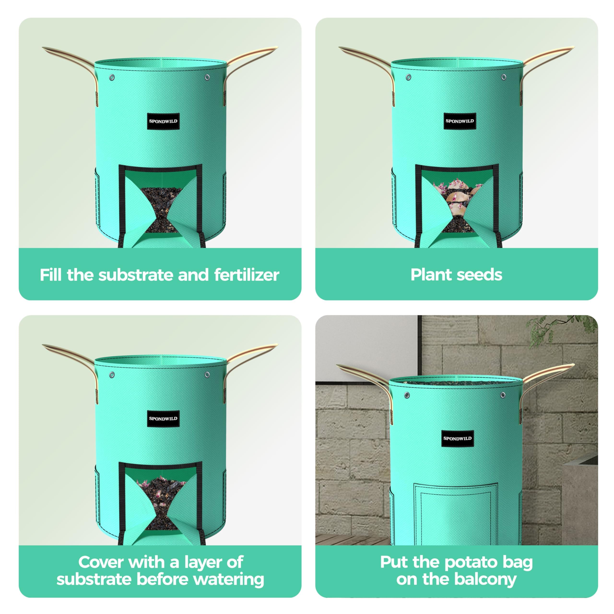 Sacs de Culture pour Pommes de Terre avec fenêtre Respirante, poignées renforcées pour Pommes de Terre, tomates, Carottes, oignons, Lot de 4, 57 L