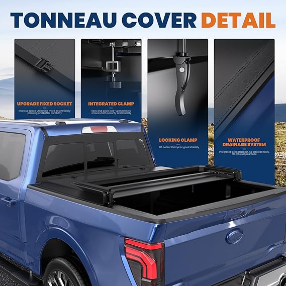 KUIPERAUTO 6.8FT Tri 3-Folding Soft Truck Bed Tonneau Cover Compatible with Ford F250/ F350/ F450 Super Duty 1999-2026 Truck Bed Cover