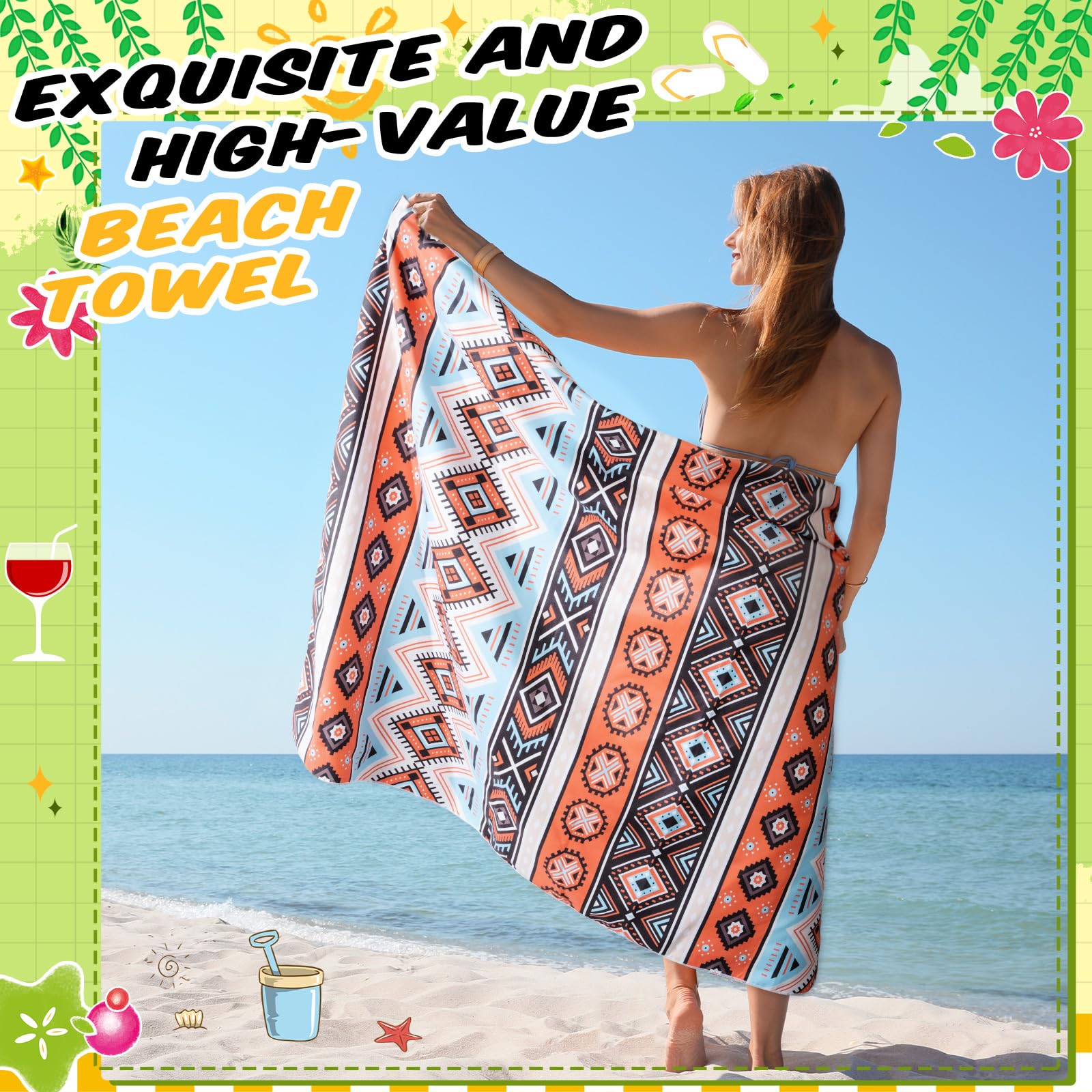 FVLFIL LFXIONG Oversized Microfiber Beach Towel - 63x31 Inches, Super Soft & Quick Dry For Swimming, Travel, And Pool