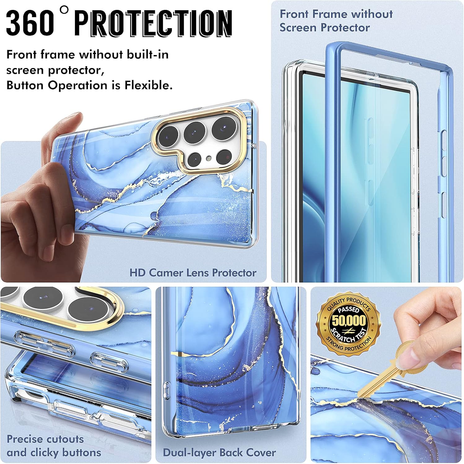 for Samsung Galaxy S23 Ultra Case with Bumper [No Screen Protector] + Camera Protector, TPU Shockproof 360° Protection, Glossy Fade-Resistant Pattern Phone Cases Cover for S23 Ultra, Blue - Image 2