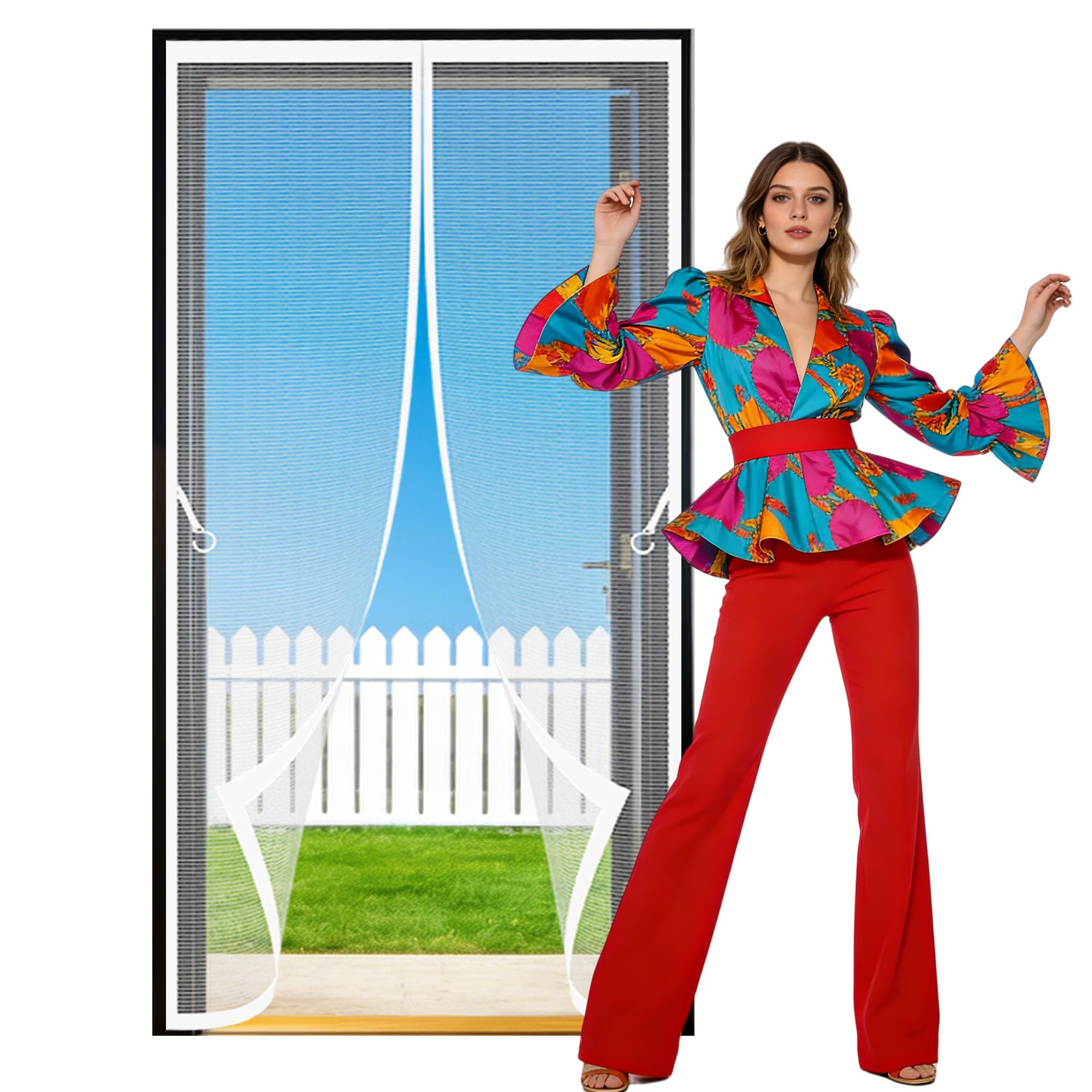 Magnetic Screen Fly Doors 67 x 191 cm with Powerful Magnets and Full Frame Magic Tape Anti Mosquito Mesh Curtain Keeping Out Flies Bug for Living Room, Bedroom, Patio, White
