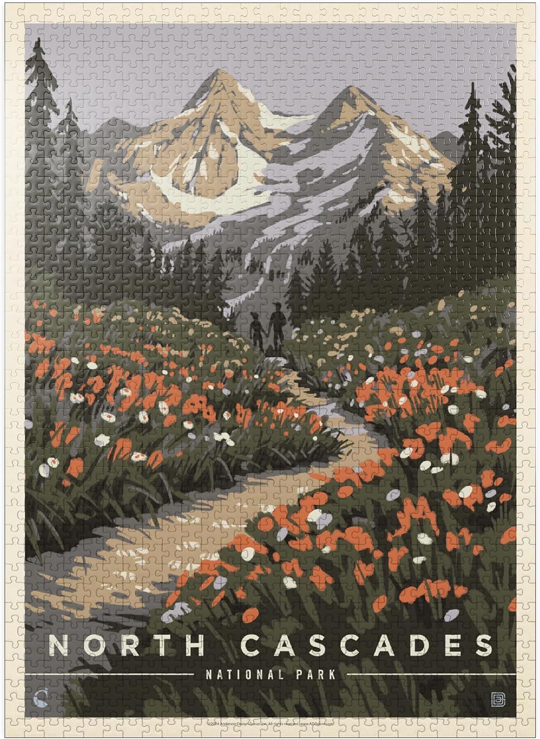 MyPuzzle North Cascades National Park: Summer Hike, Vintage Poster - Premium 1000 Piece Jigsaw Puzzle for Adults