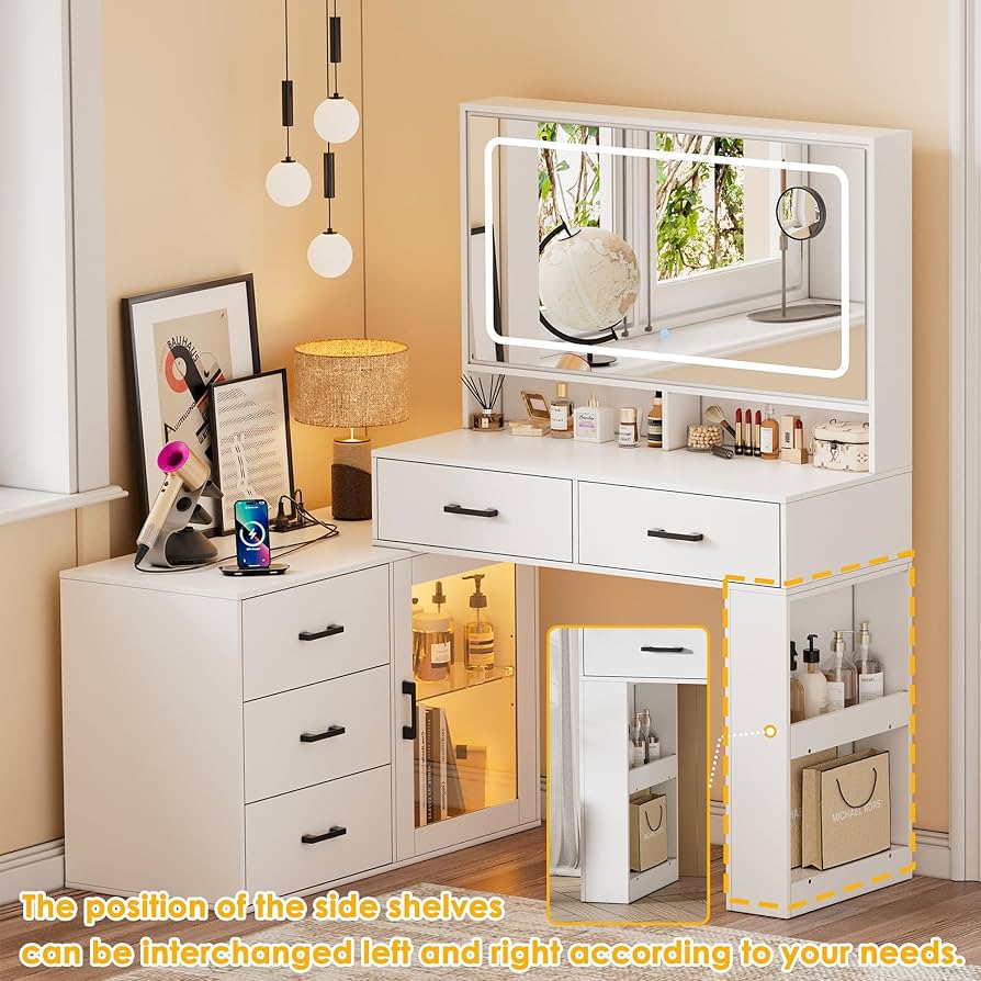 Amazon.com: PAKASEPT White Makeup Vanity Desk with Mirror