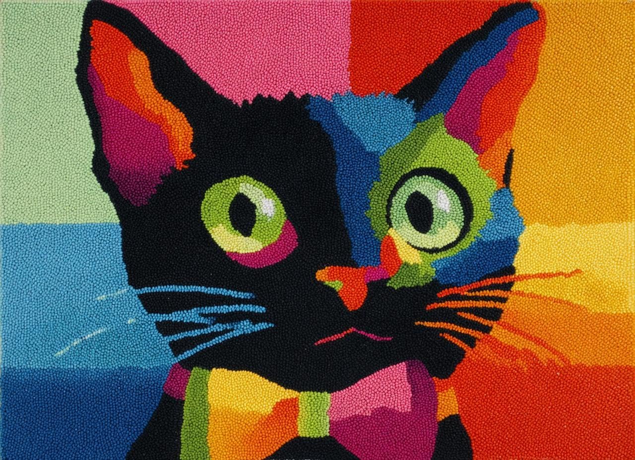 Latch Hook Rug Kit Black Cat with A Bow Tie Tapestry 52x38cm-4