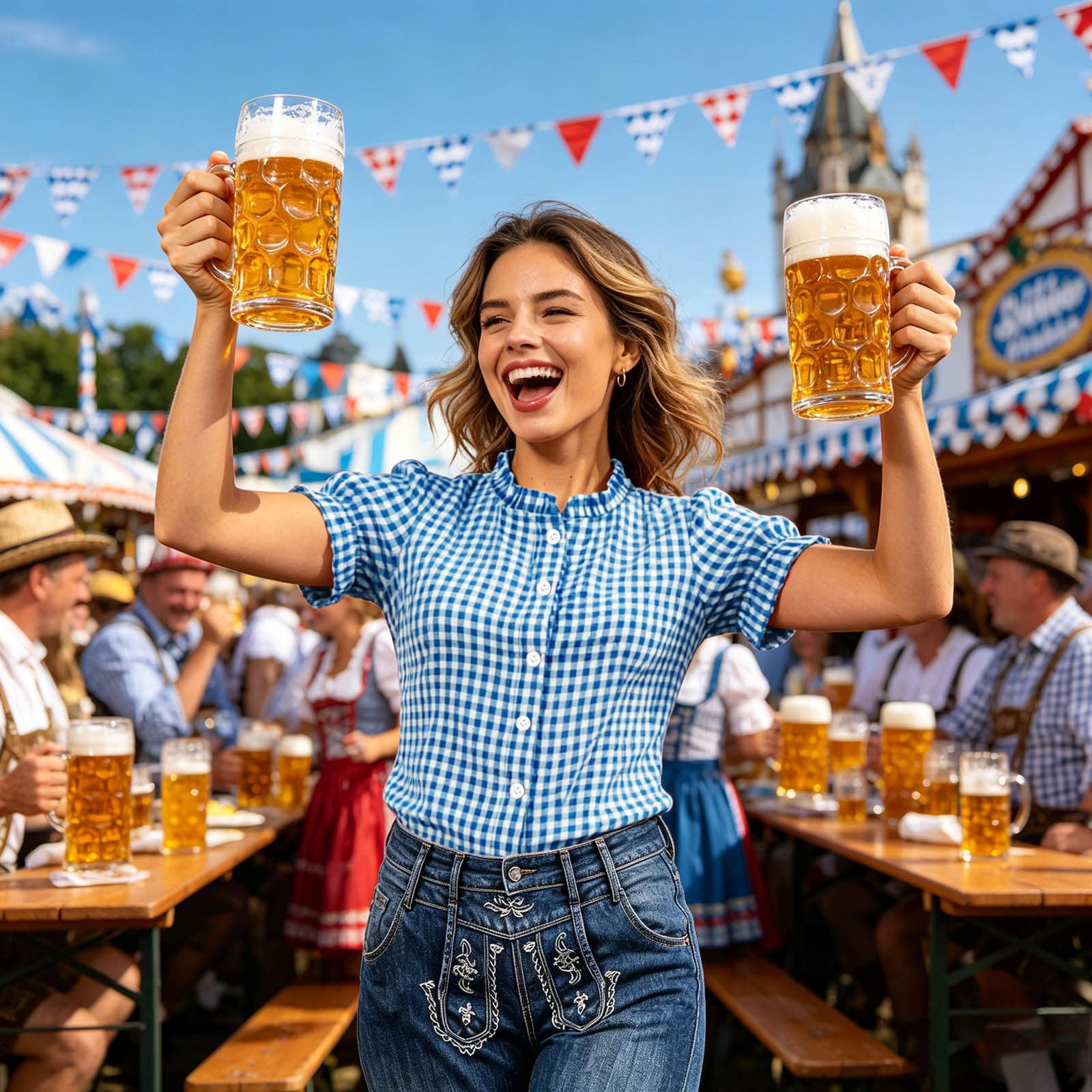 Trachtenbluse Damen Kurzarm Rot Weiß Karierte Bluse mit Knopfleiste Puffärmel Kariertes Trachtenblusen Oktoberfest Damen Outfit Moderen Bayrische Trachten Oberteil Trachtenshirt Karohemd