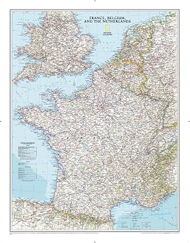 National Geographic France, Belgium, and The Netherlands Classic Wall Map - 23.5 x 30.25 inches - Art Quality Print