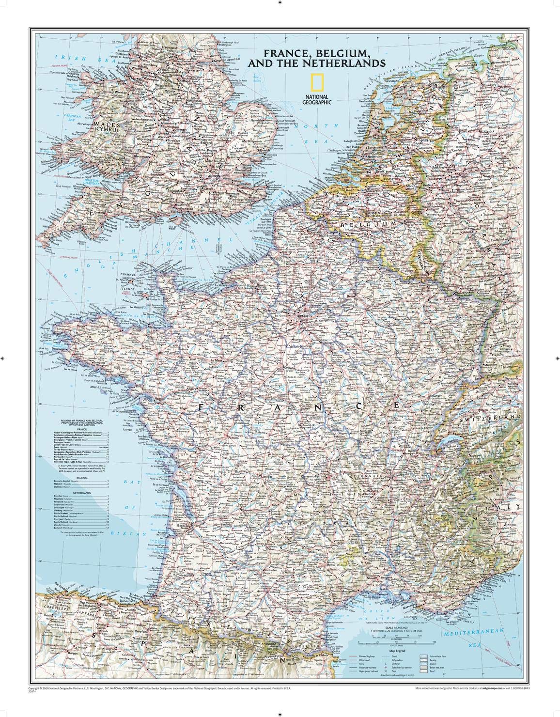 National Geographic France, Belgium, and The Netherlands Wall Map - Classic (23.5 x 30.25 in) (National Geographic Reference Map)