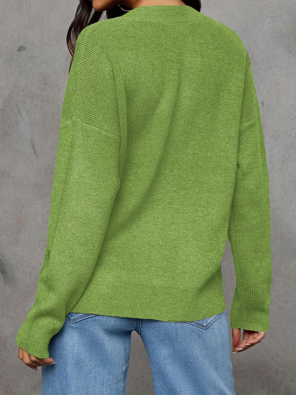 Womens 2026 Fall Casual Long Sleeve Open Front Button Sweaters Loose V Neck Knit Ribbed Cardigan Outerwears - Image 3