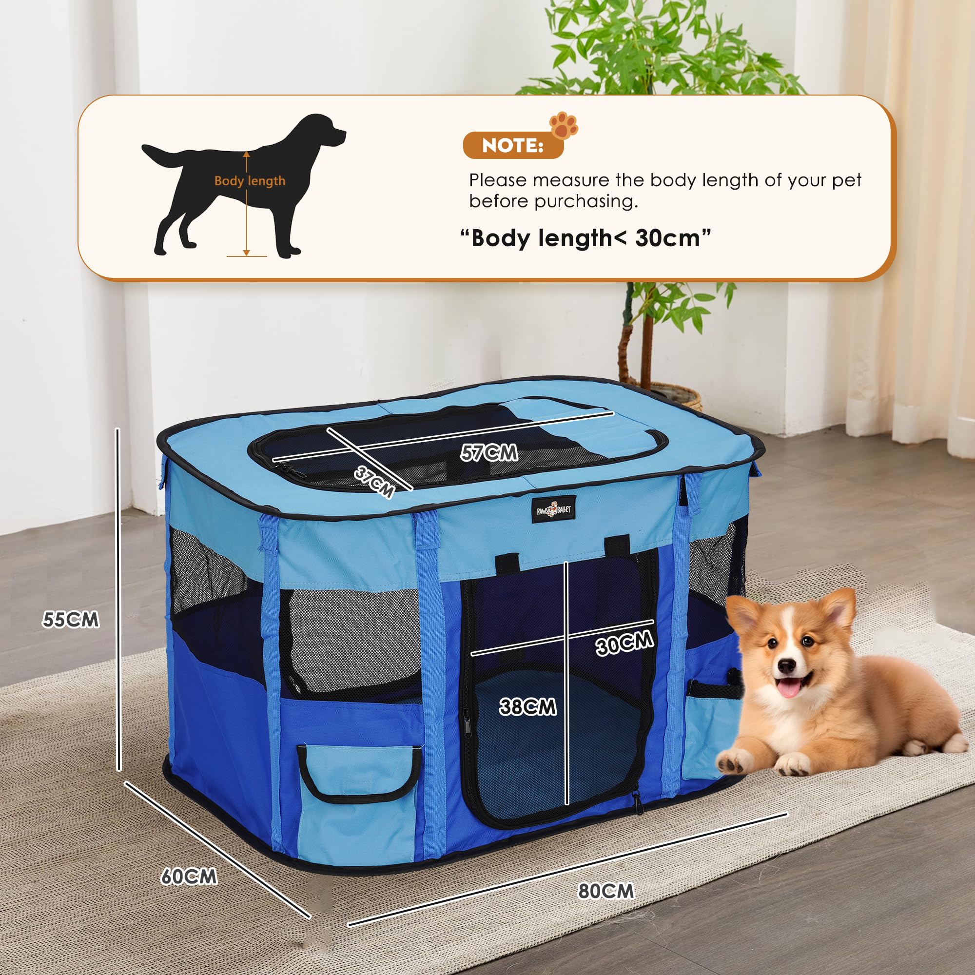 Hundestall, tragbarer Welpenstall 70 x 55 x 45 cm, Tierstall für den Hausgebrauch, Innen- und Außenstall für Hunde, Katzen, Welpen (Blau L)