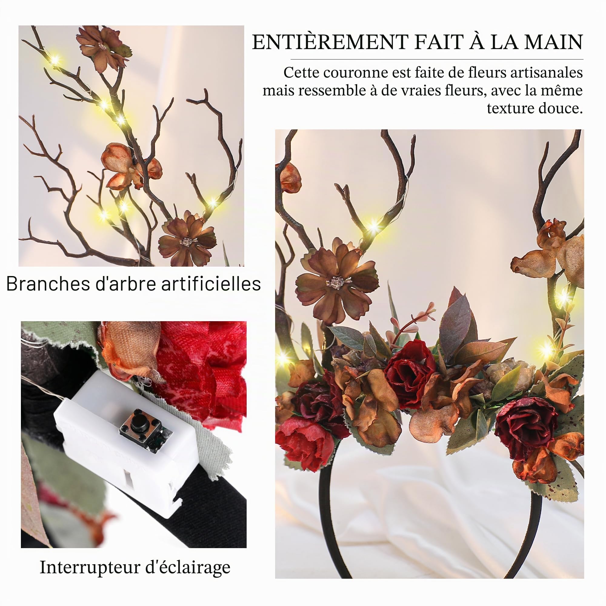 MOSTORY Serre-tête branche de la forêt verte – Serre-tête avec fleurs, bois de cerf floral pour femme, costume de sorcière de la Renaissance, tenue d'Halloween, cosplay, séance photo