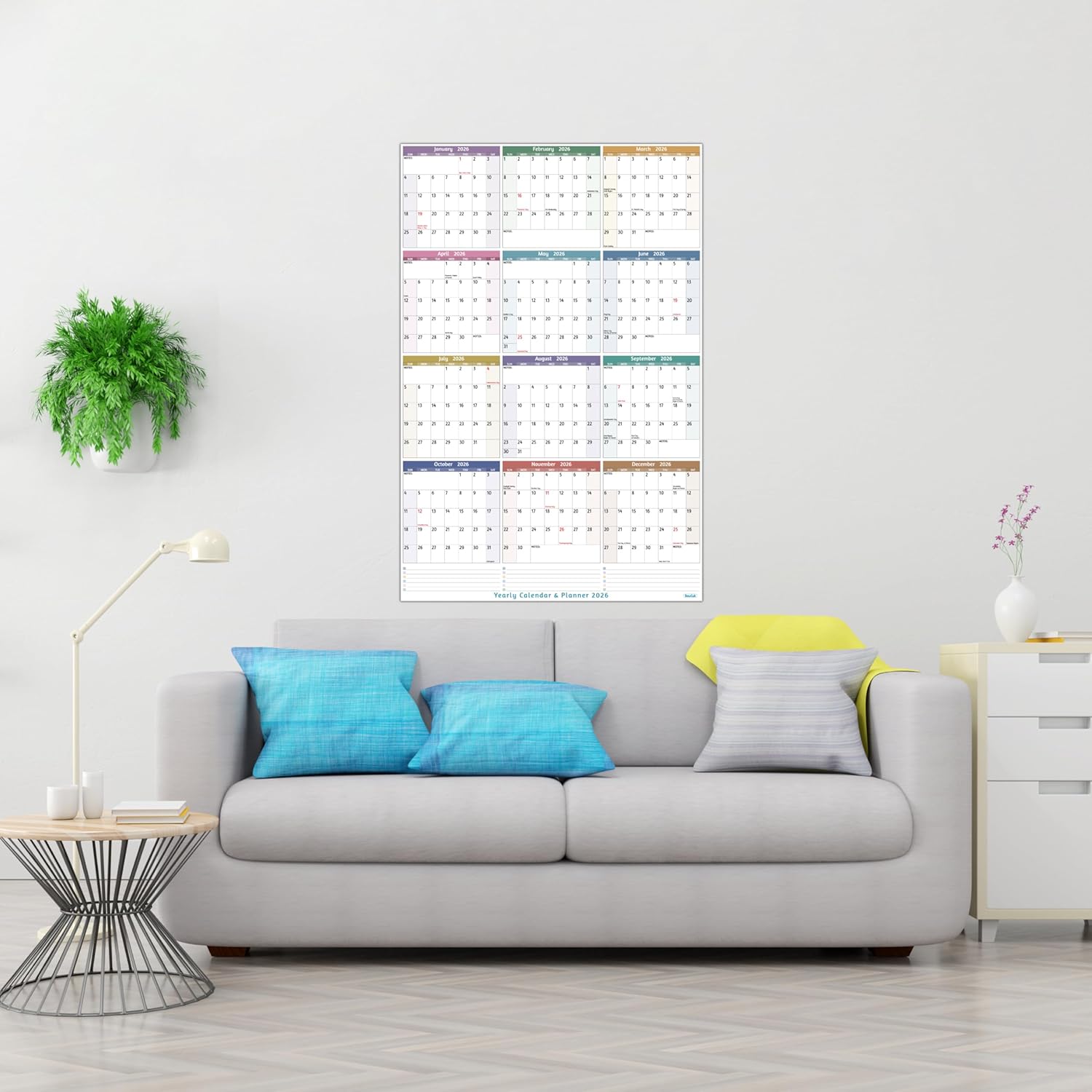2026 Yearly Wall Calendar - Large Yearly Calendar 2026, Jan 2026 - Dec 2026, 25.2'' x 38.2'' (Open), 2026 Calendar 12 Months, Yearly Wall Calendar 2026 with To-do Lists, Notes, Stickers, All At One Page - Image 2