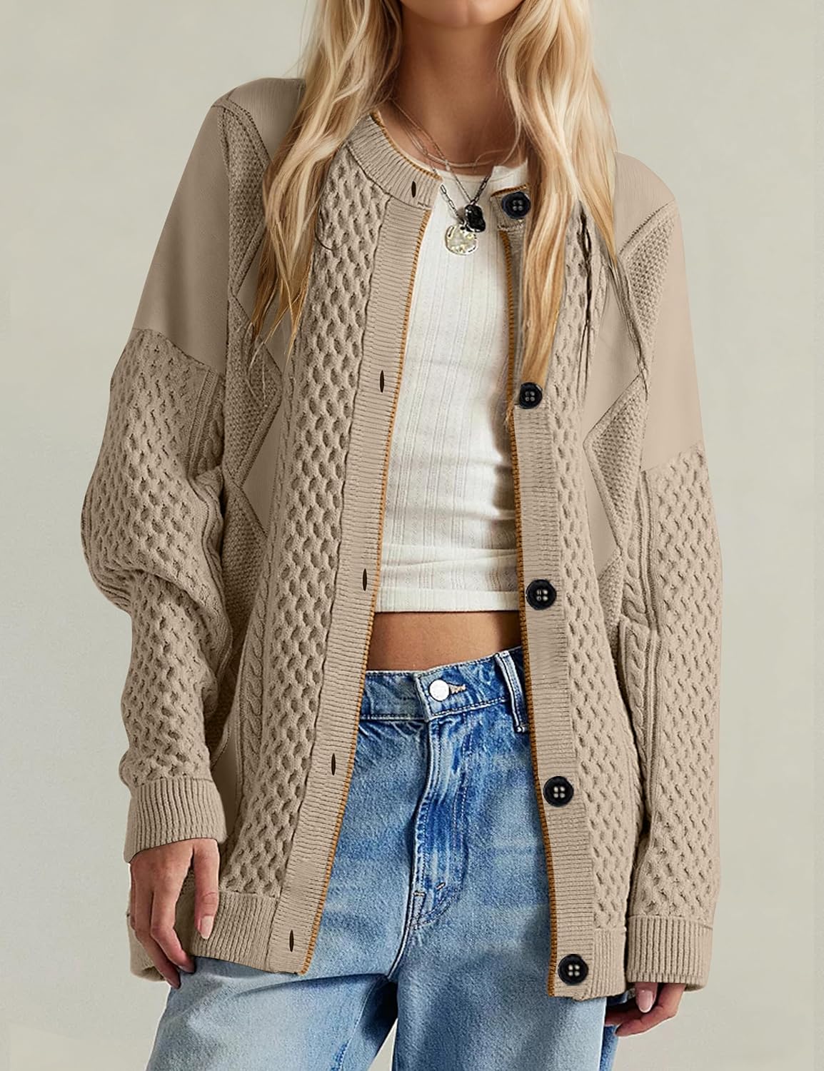 MISSACTIVER Women’s Contrast Trim Cardigan Sweaters Button Down Cable Knit Chunky Jacket Casual Winter Outerwear Coats - Image 4