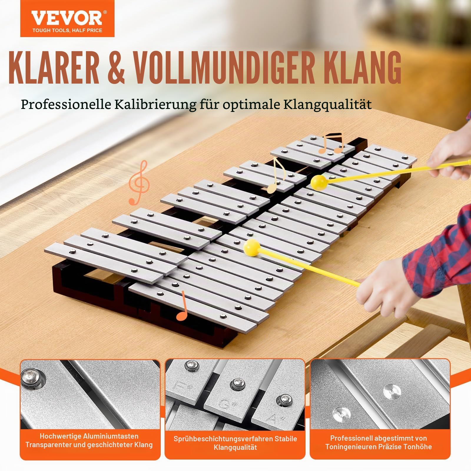 VEVOR Glockenspiel-Xylophon-Set mit 32 Tönen, Schlaginstrument mit Schlägeln, Trommelstöcken und Tragetasche, professionelles Glockenspiel-Xylophon-Schlaginstrumentenset für Erwachsene und Schüler