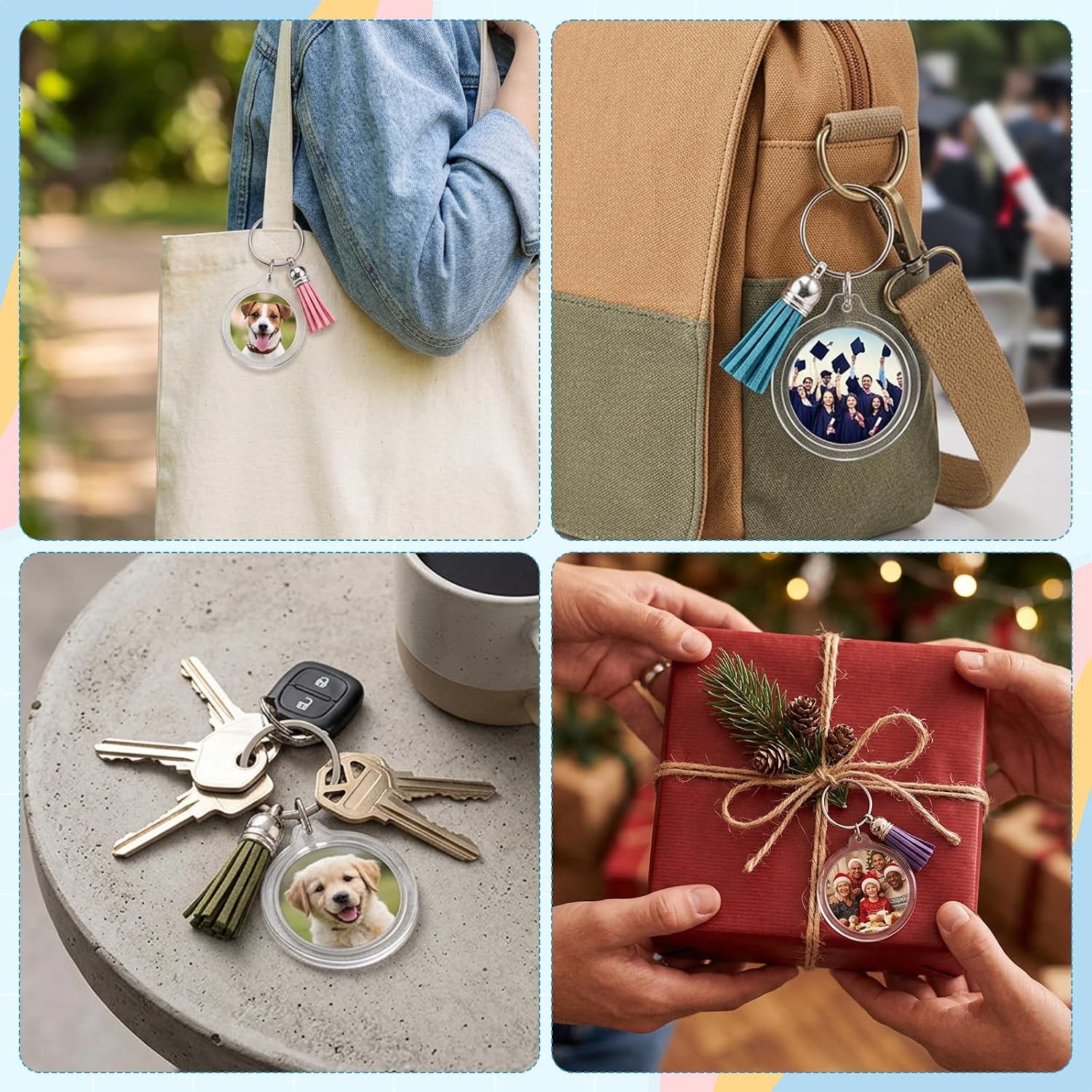 100 Sets Acrylic Photo Frame Keychain, Clear Acrylic Photo Keychain