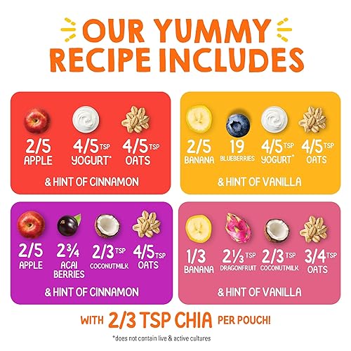 Miniatura 4 de Happy Tot Organics Stage 4 - Bolsas de comida para bebés, sin gluten, mezcla de frutas y avena súper matutinas, 4 onzas (paquete de 16), exclusivo