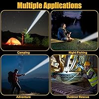 Vista 3 de Linterna LED recargable con pantalla de alimentación, 4 modos de luz, antorcha de mano de alto lúmenes, doble interruptor, linterna portátil