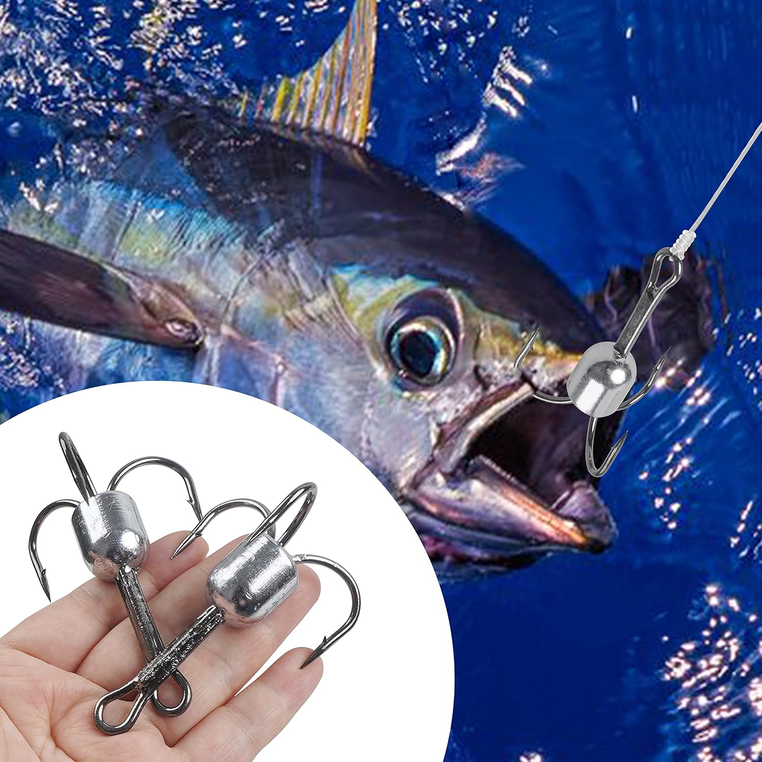 Snagging Hooks Weighted Treble Hooks - 4PCS/8PCS Sharp Treble Fishing Hooks with Weight for Bass Salmon Gator 5/0 6/0 8/0 10/0