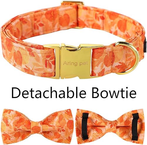 Miniatura 4 de ARING PET Collar de perro de otoño, lindo collar de perro amarillo con lazo, ajustable de algodón con hojas de otoño, pajarita con hebilla de metal
