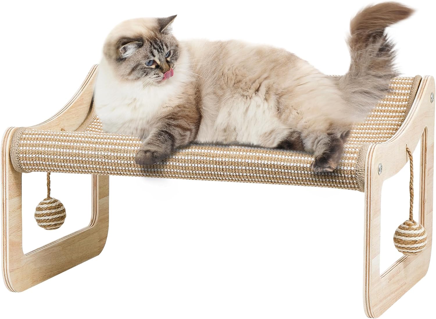 Sisal Cat Scratcher Bed for Indoor Cats,Hammock for Scratching Pad, 2 in 1 Elevated Cat Sisal Chair with 2 Toys Ball for Scratcher Lounge,Kitty Bench,Small Dog Bed,Natural Lounger Chair