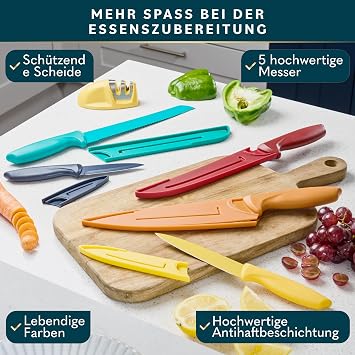 Home Hero 11-Tlg Messerset aus Edelstahl Mehrfarbig Professionelle Küchenmesser aus Edelstahl mit Antihaftbeschichtung individuellen Scheiden & Messerschärfer.