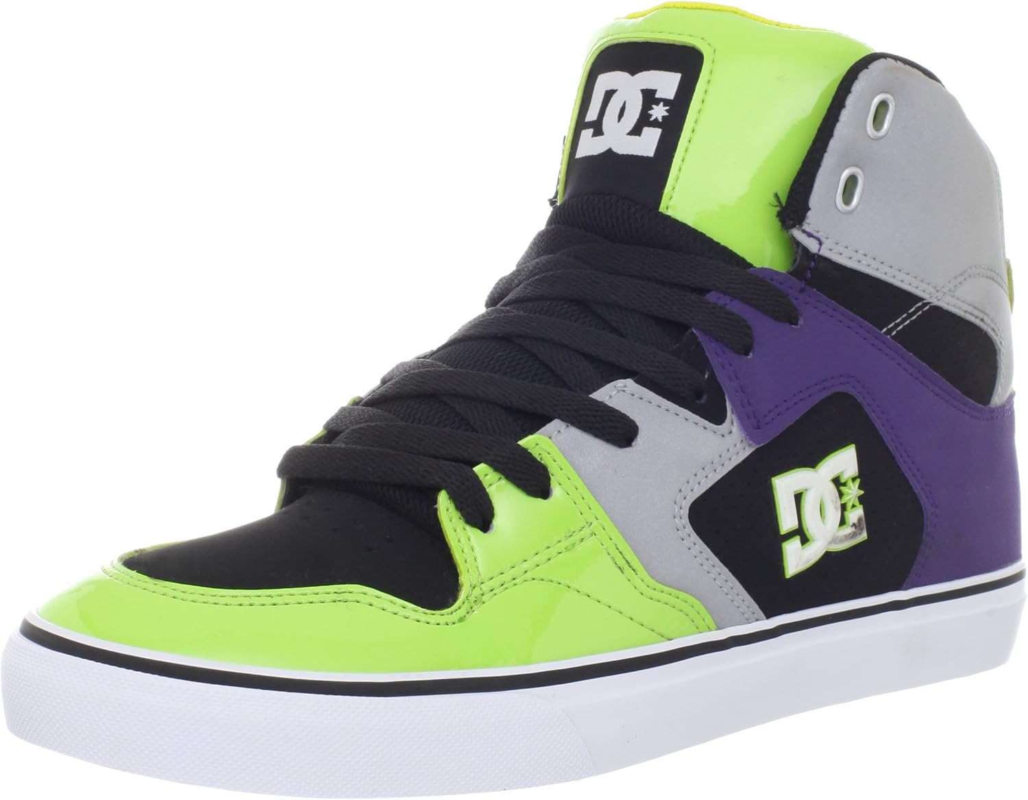 purple and green dc shoes