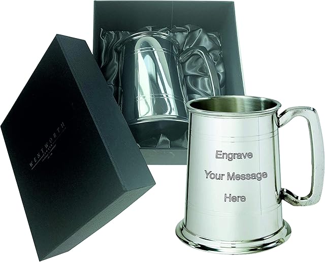 Wentworth Pewter - Double Lined Pewter Tankard, Beer Mug in Presentation Box, Fathers Day Birthday Wedding Gift, Engraving Available