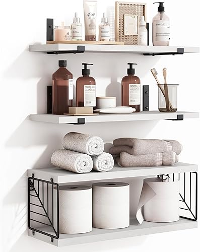 Miniatura 1 de Fixwal Estantes flotantes de baño de 3+1 nivel sobre el inodoro, estantes de madera rústica de 15.8 pulgadas, decoración de pared para baño, sala de