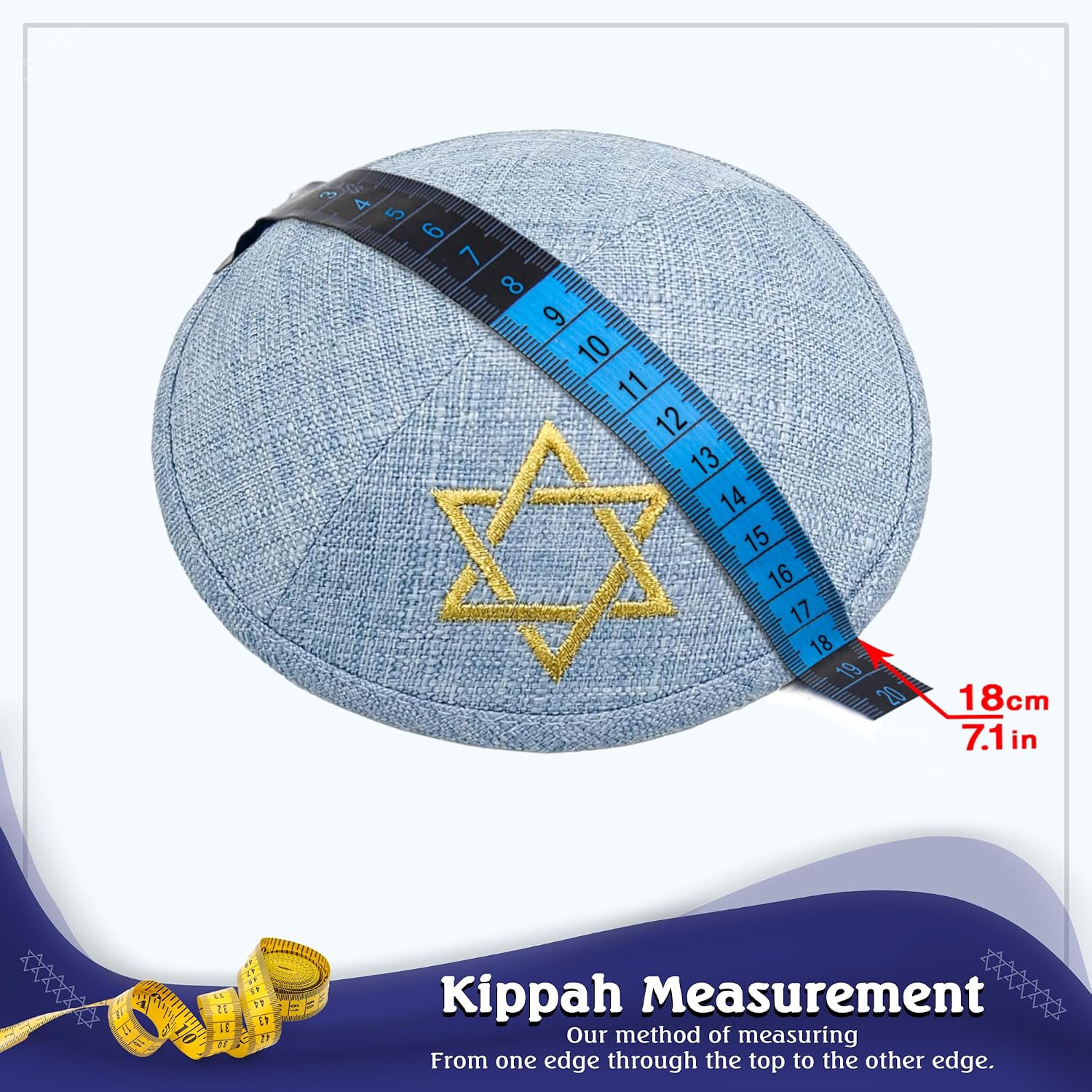 Pack of 4-Pcs - Hq 18cm 4-Colors Linen Kippah with Stạr of David Embroidery for Men Boys and Kids, Yamaka Hat