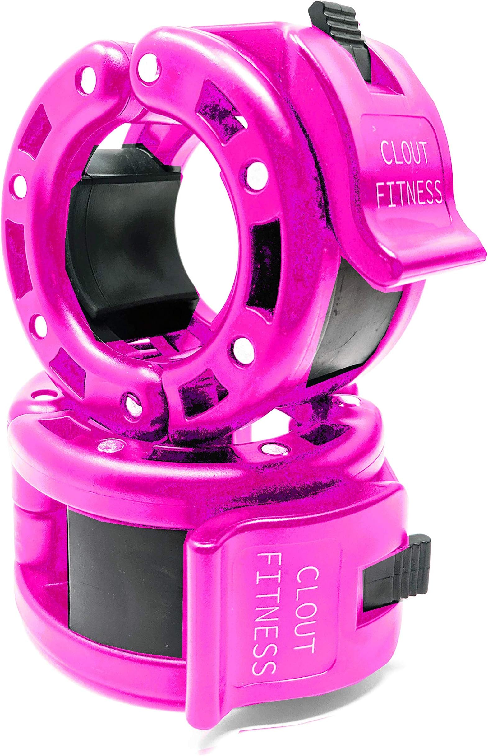 Clout Fitness Olympic Barbell Clamps Collars Quick Release Pair of Locking Weight Clips Fit 2 Inch Barbell for Weightlifting (Pink)