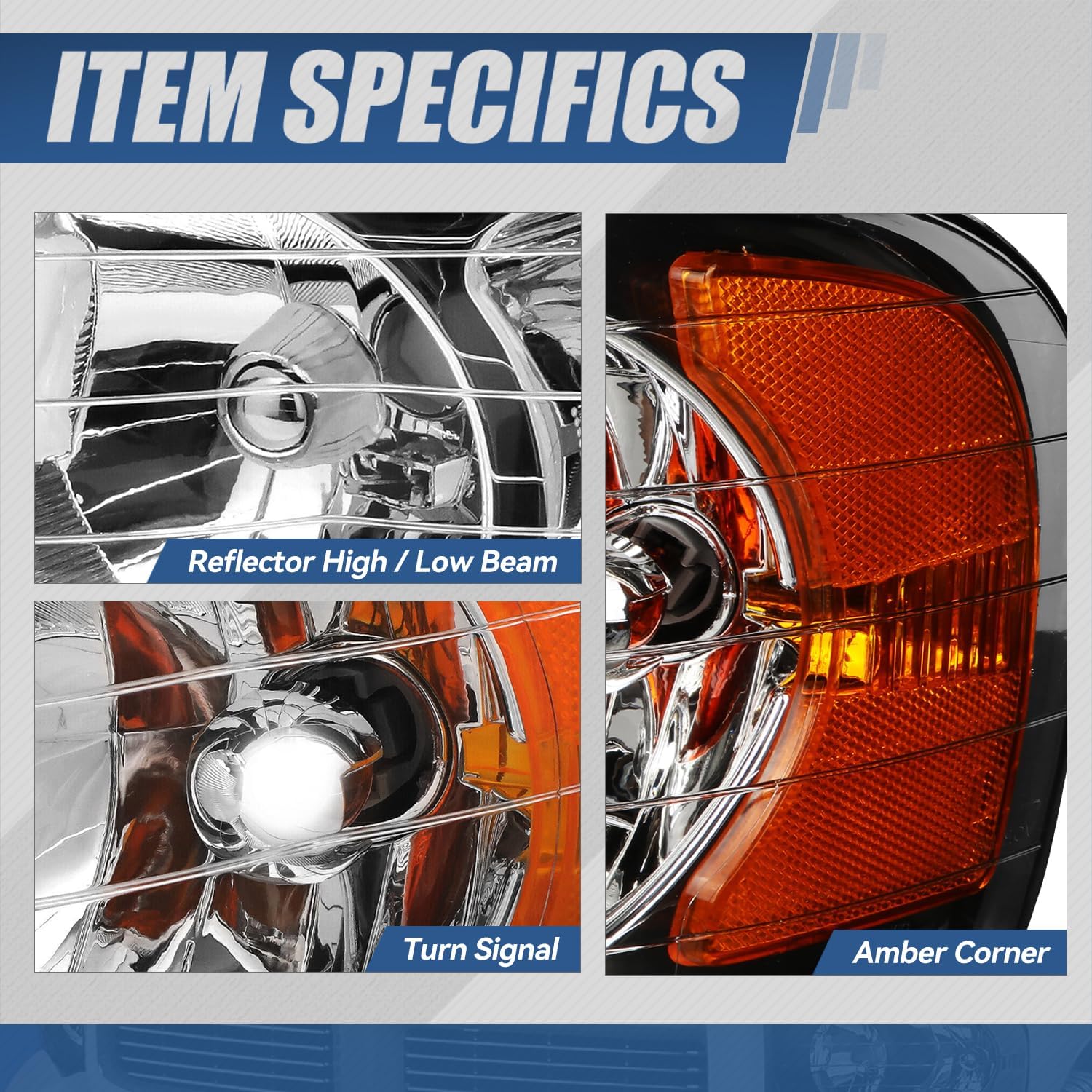 Auto Dynasty Headlight Assembly [Halogen Model] Compatible with Dodge Ram 1500 2500 3500 Pickup Truck 2002 2003 2004 2005, Driver and Passenger Side, Chrome Housing Clear Lens Amber Reflector Lamps