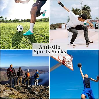 Mens Black White Non Slip Grip Football Sports Socks 9-12 Anti Blister Cushioned Basketball Tennis Trainer Athletic Socks 3 Pairs