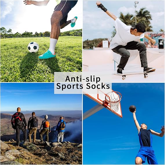 Mens Black White Non Slip Grip Football Sports Socks 9-12 Anti Blister Cushioned Basketball Tennis Trainer Athletic Socks 3 Pairs