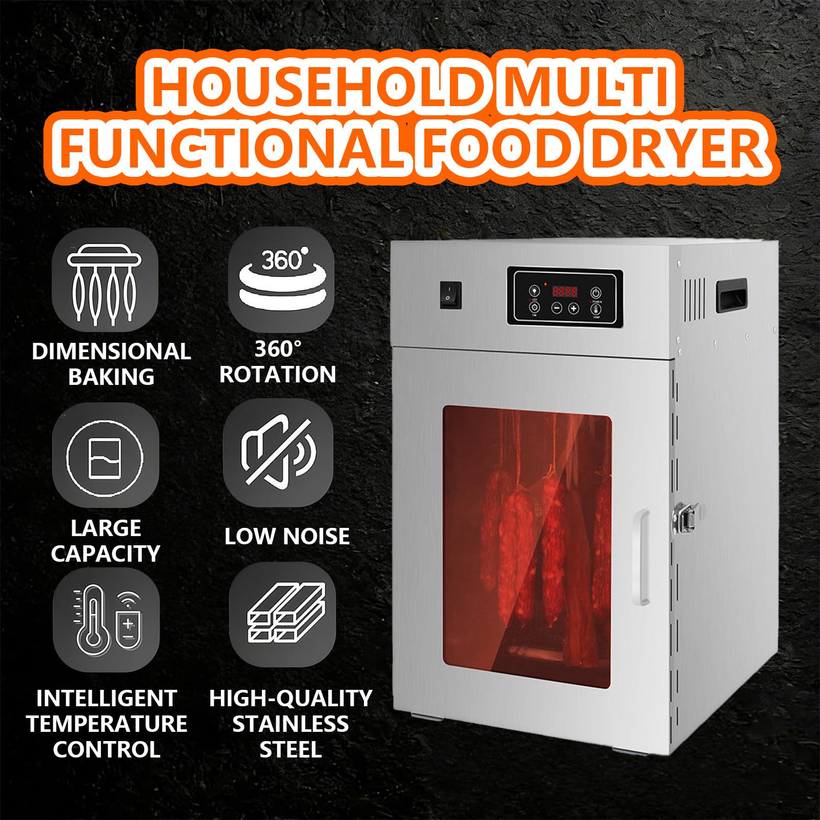 Essiccatore per Carne con Controllo Digitale, Essiccatore per Carne Professionale da 800 W e Essiccatore per Alimenti, 14 Ganci, può Essiccare Uniformemente Salsicce, Carne Secca, Carne, ECC.