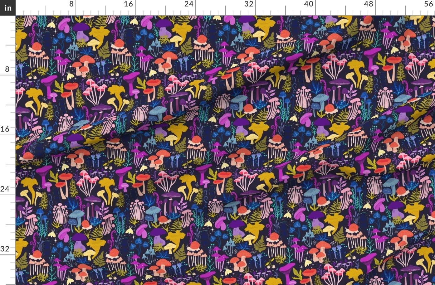 Spoonflower Fabric - Leaves Forest Night Autumn Colorful Snail Magic Moth Mushrooms Printed on Organic Cotton Sateen Fabric by The Yard - Sewing Quilting Apparel Home Decor