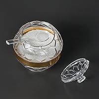 Vista 6 de Azucarero acrílico transparente con tapa y cuchara, contenedor de azúcar de 10 onzas para accesorios de cafetería, tarro de azúcar (chapado en oro)