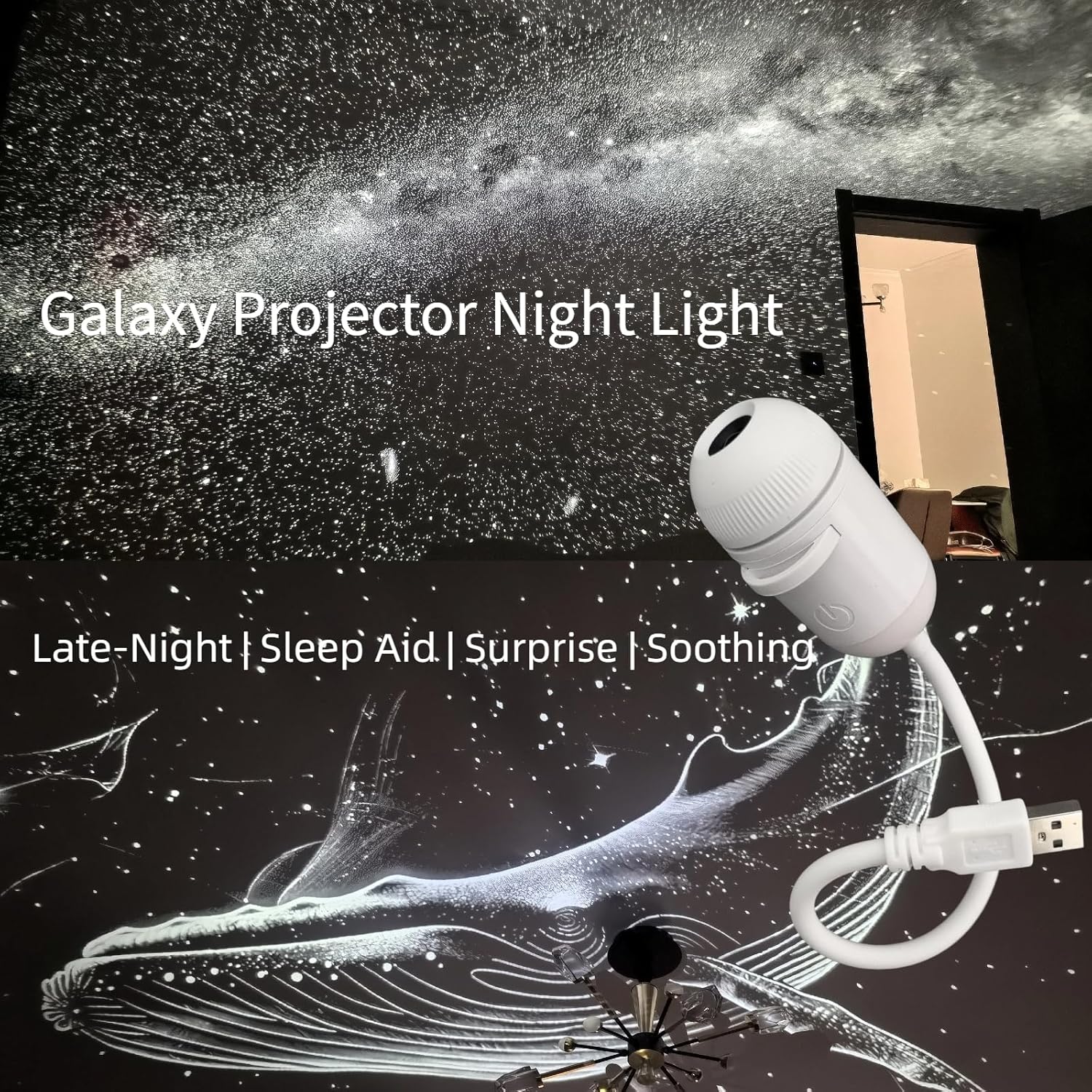 2-in-1 Galaxy Projector Night Light, USB Starry Sky Projector for Bedroom with 12 Slides, 360° Adjustable Mini Car Star Lights, Galaxy Light Pro for Adults Kids Ceiling Decor (12Slides)