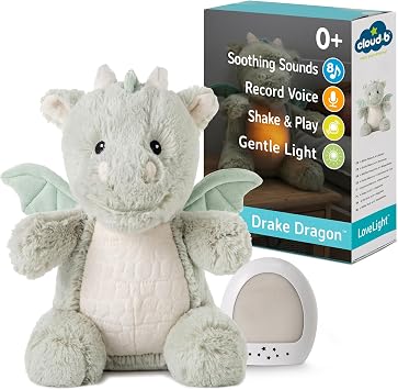 Cloud b Lovelight Buddies - Drake the Dragon Baby Night Light Kids & White Noise Machine Baby - Sleep Aid | 8 Sounds inc Lullabies & Voice Recorder