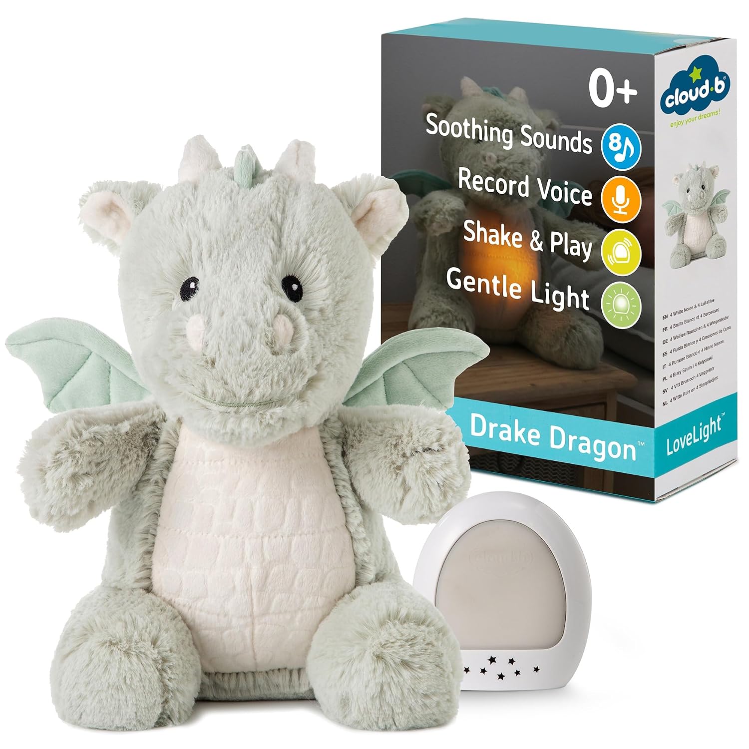 Cloud b Drake the Dragon™: Portable Baby Sound Machine & White Noise Soother. 8 Calming Lullabies & Nature Sounds. Travel-Ready Infant Sleep Aid & Nursery Registry Essential