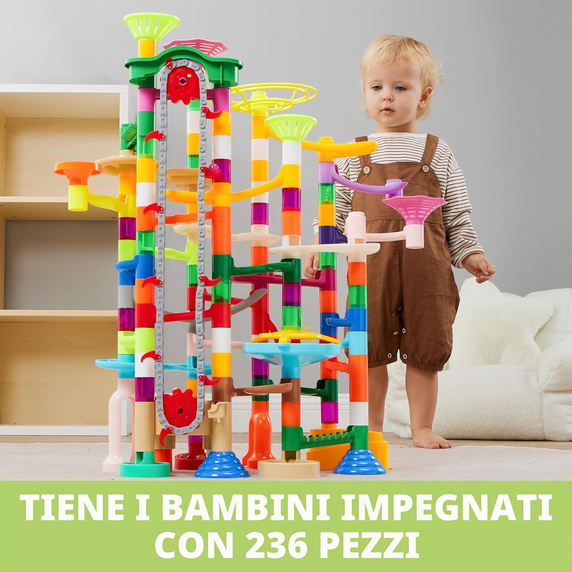 JOYIN Pista per marmotta, 236 pezzi, giocattolo educativo con ascensore motorizzato, giocattolo educativo per bambini di età 7 8 9 10 11 12 anni