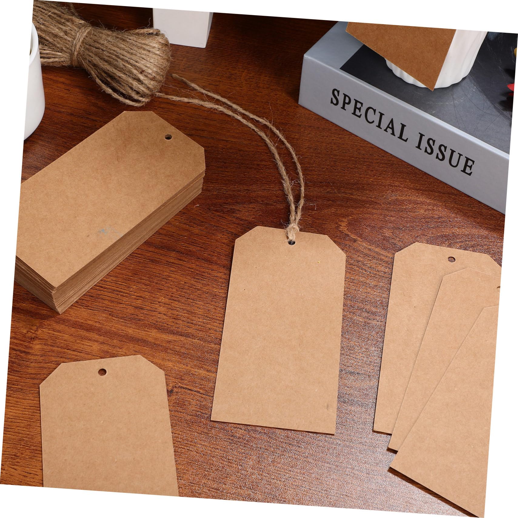 200 Étiquettes en Papier Kraft Multifonctions avec Ficelle de Jute, Légères et Simples, pour Décoration et Projets Diy, Couleur Kaki Classique